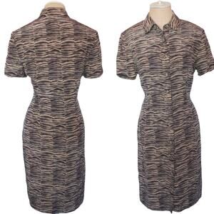 ADRIANNA PAPELL Petites Size 6 P 100% Silk Animal Print Short Sleeve Shirt Dress